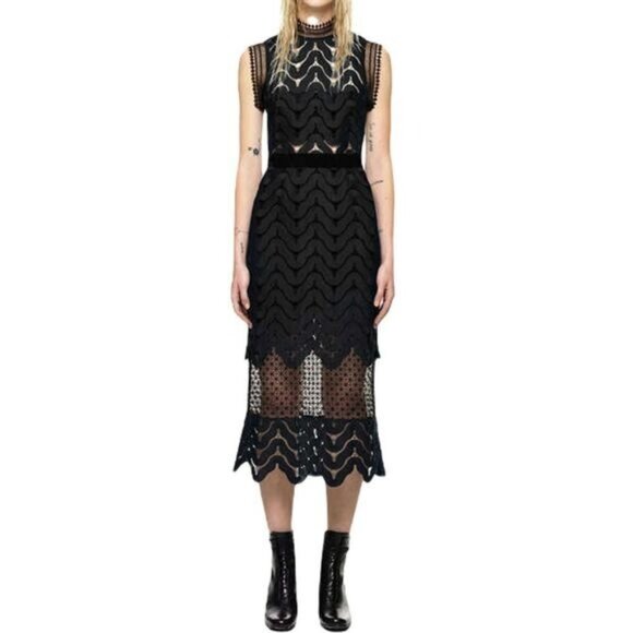 Black Lace‎ Sleeveless Tiered Midi Dress Small - Picture 1 of 7